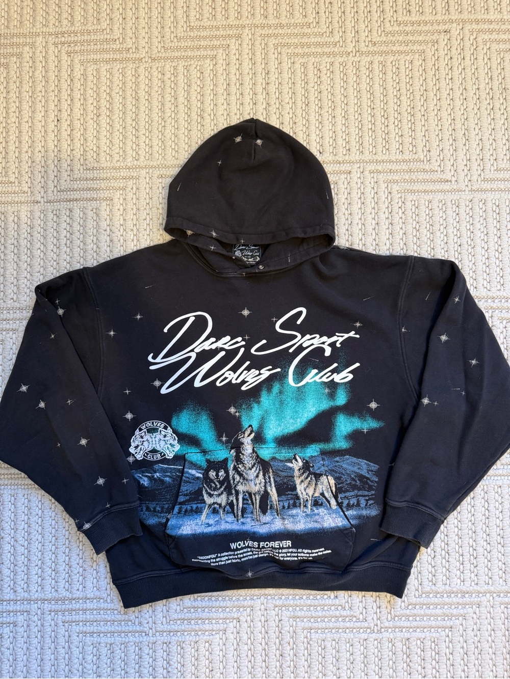 Darc Sport Wolves Club Graphic Hoodie - Black with Aurora Wolves size L